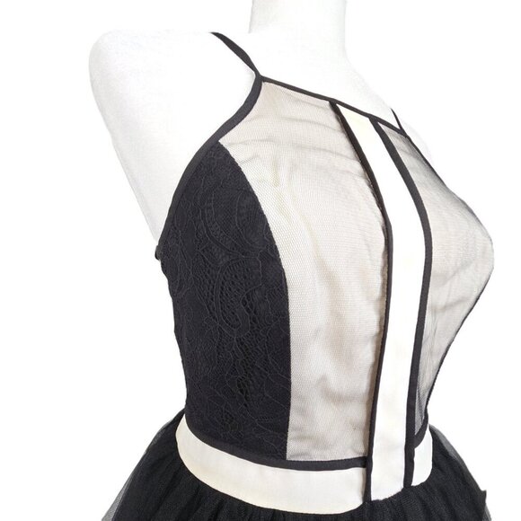 BCBGeneration Black White Lace Tulle Raceback Mini Party Prom Dress - Picture 8 of 13